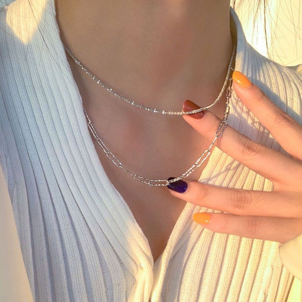 Brand New 925 Sterling Silver Layered Necklace Sparking 3pc Set Minimalist Chain - Picture 4 of 9